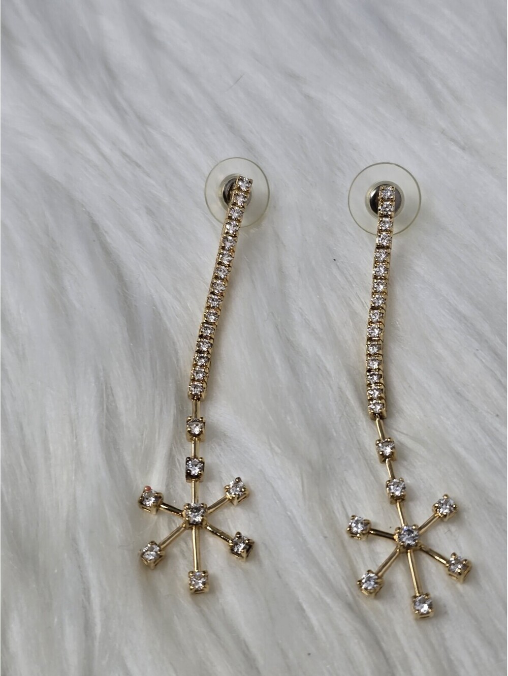 Gold Vermeil 925 Sterling CZ Starburst Drop Earrings 3in